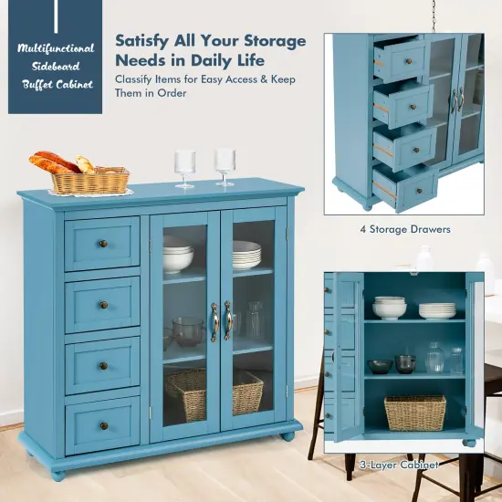 Costway Buffet Sideboard Table Kitchen Storage Cabinet w/ Drawers & Doors White\Blue\Green {5}