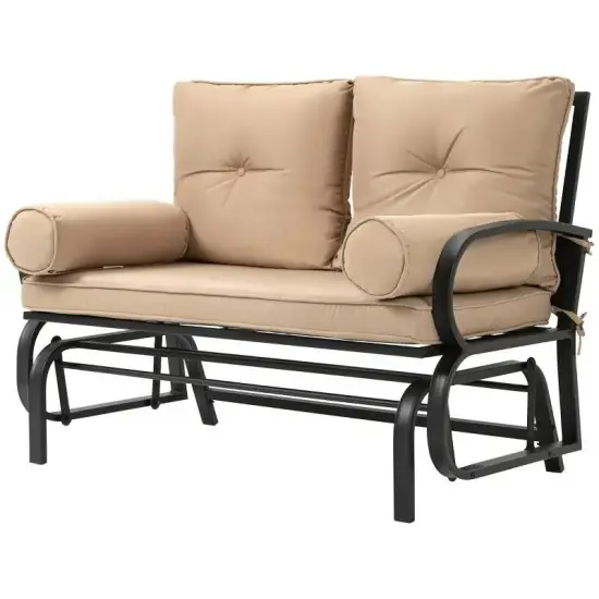 Steel Porch Glider Chair Loveseat with Cushions and Smooth Rocking Motion Tan-Khaki {7}