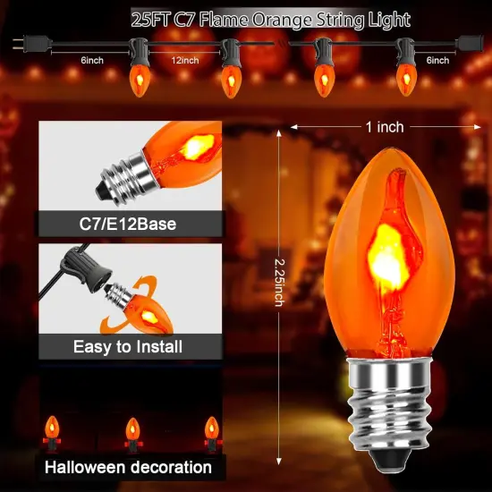 25Ft C7 Outdoor Flickering Flame Halloween String Lights {2}