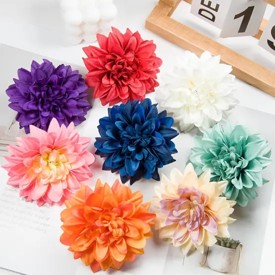 Artificial Flowers Bulk, 3.5 Inch Big Fake Dahlias Flowers Heads, 15 Pcs {4}