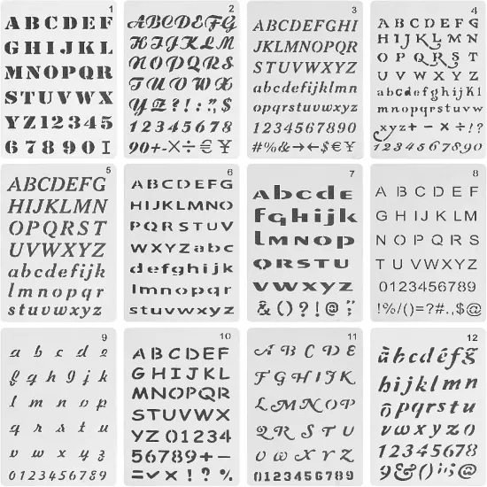 12 Pack Letter Stencils - 4 x 7 Inch {1}