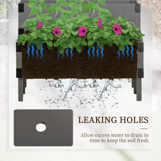 Fir Wood 2-Tier Self Draining Raised Planter Box with Lattice Trellis Grey {2}