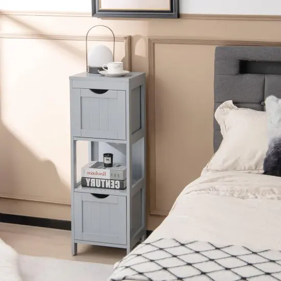 Modern Freestanding 2-Drawer Bathroom Floor Cabinet with Open Storage Shelf and Foot Pads Grey {7}