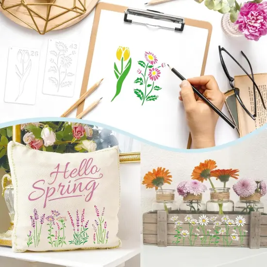 60pcs Small Floral Stencils for Painting on Wood Reusable Flower Wildflower Stencil (floral60) {6}