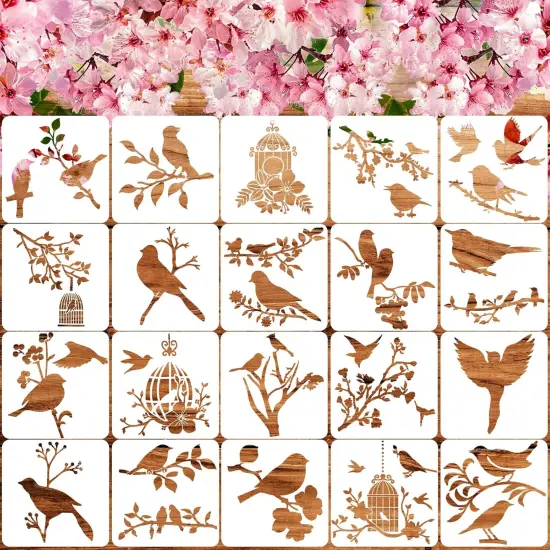 20 Pieces Bird Stencils for Painting Reusable Animal plante Spring Stencil {1}
