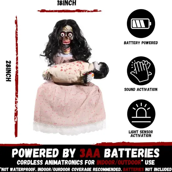 Halloween Animatronics - Creepy Sitting Skeleton & Doll {3}