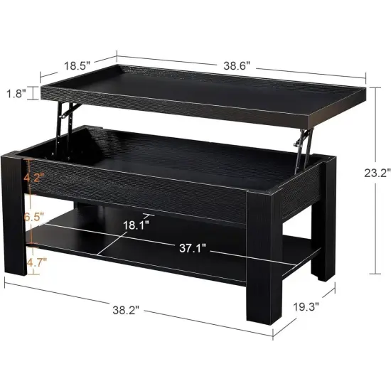 Modern Adjustable Lift Top Coffee Table with Hidden Storage Shelf for Living Room and Office Black {2}