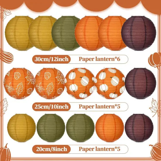 16 Pcs Fall Paper Lanterns - Pumpkin and Maple Leaf {3}