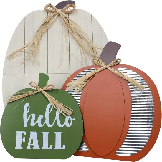 3 Pack 24" Pumpkin Wood Porch Standing Decor {1}