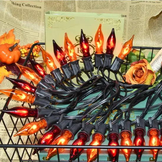 27.8Ft Orange and Purple Halloween Lights Flame String Lights {1}