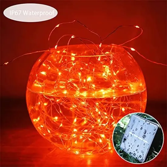 2Pack 200 LED Solar Orange Copper Halloween String Lights {3}