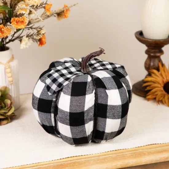 Northlight Buffalo Plaid Fall Harvest Pumpkin - 7" - Black and White {1}