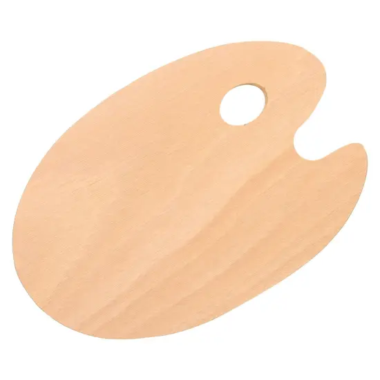 U.S. Art Supply 8" x 12" Large Wooden Oval-Shaped Artist Painting Palette with Thumb Hole, Wood Paint Mixing Tray, Acrylic, Oil, Watercolor - Students {1}