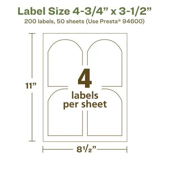 Avery Recycled Matte White Labels,4-3/4" x 3-1/2" Arched {5}