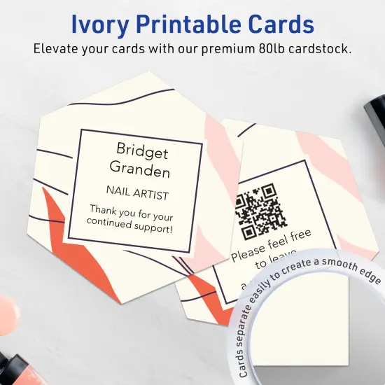 Avery Printable Hexagon Flat Cards, Sure Feed Technology, 3-1/2" x 4", Matte Ivory Cardstock, Print-to-The-Edge, Laser/Inkjet Printable, 40 Total {3}