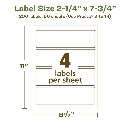 Avery Recycled Matte White Labels,2-1/4" x 7-3/4" Rectangle {5}