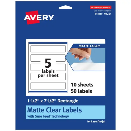 Avery Matte Clear Labels,1-1/2" x 7-1/2" Rectangle {1}