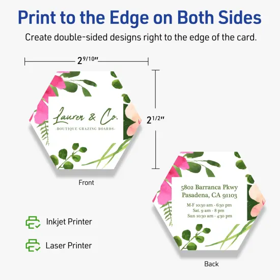 Avery Printable Hexagon Business Cards, Sure Feed Technology, 2-1/2" x 2-9/10", Matte White Cardstock, Print-to-The-Edge, Laser/Inkjet Printable, 60 Total {6}