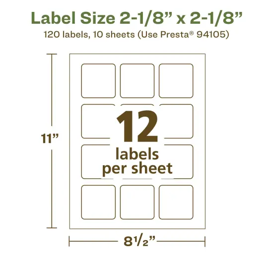 Avery Recycled Matte White Labels,2-1/8" x 2-1/8" Square {5}