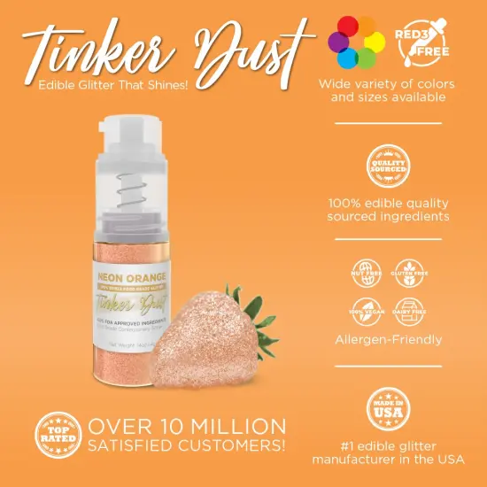 Bakell - Neon Orange Tinker Dust Edible Glitter (4g, 1x Spray Pump) for Food, Desserts, and Beverages! {2}
