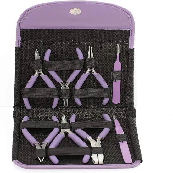 The Beadsmith Fashion Color Pliers &ndash; Slimline Color-Coordinated Tools &ndash; Matching Clutch in Beige &ndash; Jewelry Making Supply Kit to Create Necklaces, Bracelets, Earrings & More Purple {4}
