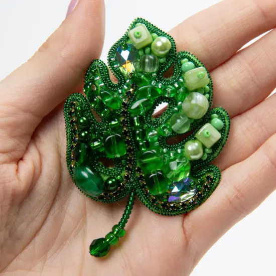 Beadwork kit for creating brooch Crystal Art Monstera BP-345C {2}