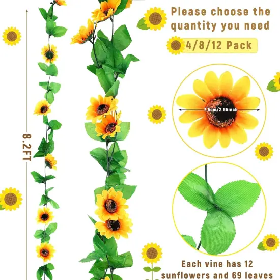 8 Pack 8.2 Ft 30 LED Light Artificial Sunflower Vines Faux Hanging Garland(Yellow) {2}