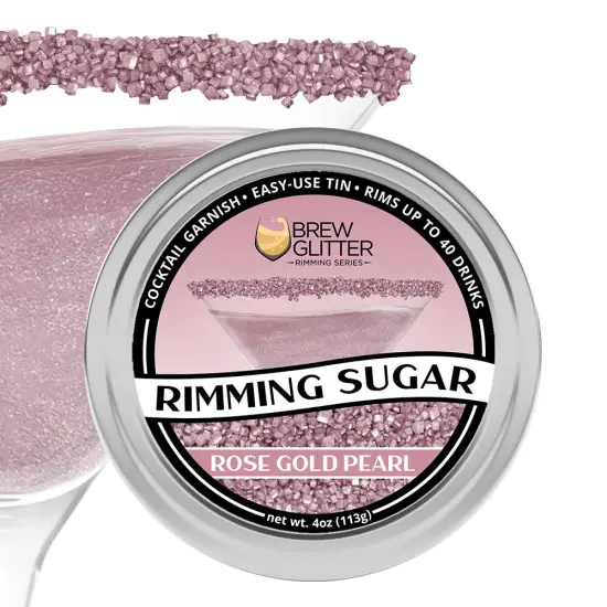 Brew Glitter - Rose Gold Pearl Rimming Sugar (4oz, 1x Bar Tin) Cocktail Garnish for Mixed Drinks & Refreshments {1}