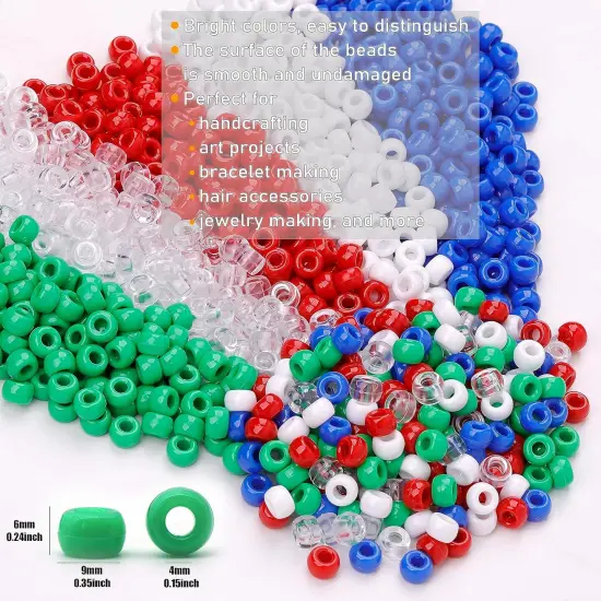 1000 Pcs Red White Blue Green Pony Beads for Jewelry Making Supplies {3}