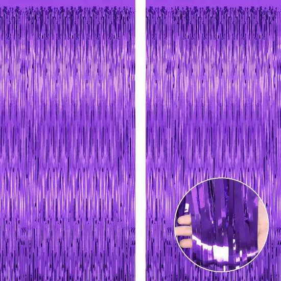 2 Pack Mardi Gras Backdrop Curtains, 3.28 FT x 7.05 FT Purple Tinsel Backdrop, Metallic Mardi Gras Backdrop Fringe Curtains Foil Streamer Backdrop, Mardi Gras Party Supplies Mardi Gras Decorations {1}