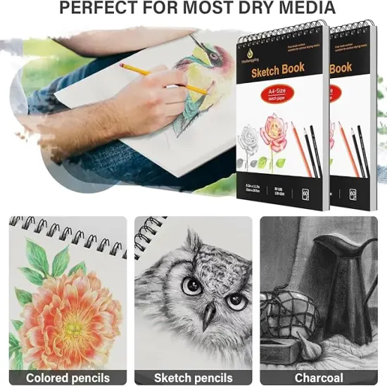 8.3"x11.7" Sketch Book, 1- Pack 60 Sheets Spiral Bound Art Skethbook White {4}