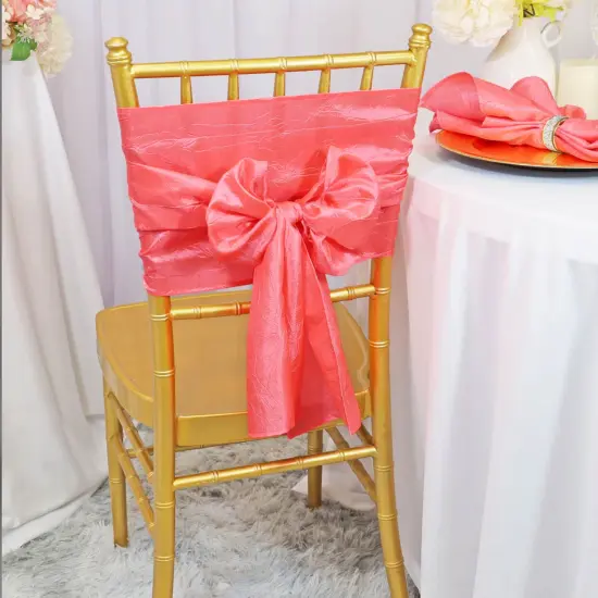 10 Pieces Coral Crushed Taffeta Chair Wraps, 9.5"x108" Stylish Event Decorations {2}