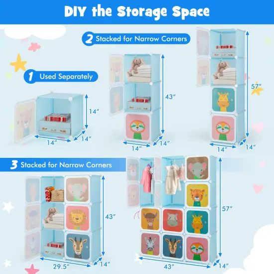 12 Cube Kids Closet with Hanging Rod and Storage Doors for Easy Organization Pink {7}