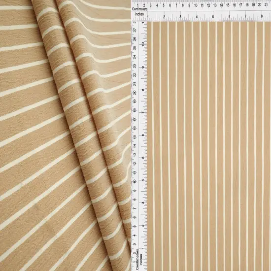 1 Yard Crinkle Stripe Fabric 58/59&Prime; Wide Polyester Spandex Blend TAN {1}