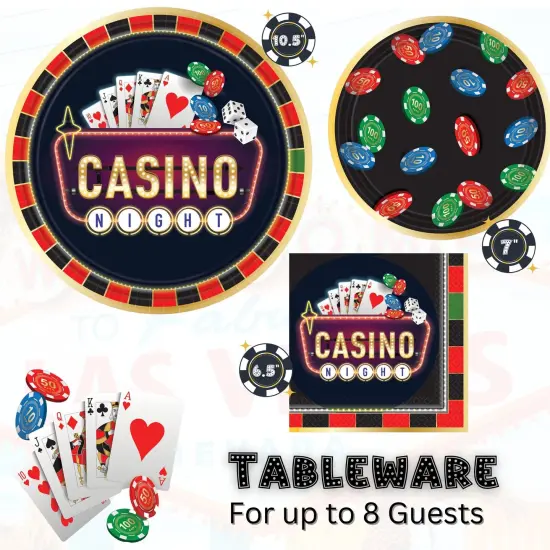 Casino Night Party Supplies Bundle, 10.5" Paper Dinner Plates, 7" Paper Appetizer Plates, and Luncheon Napkins, Serves 8 {3}