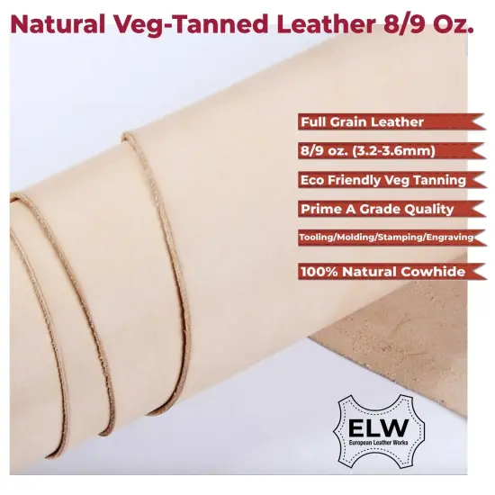 Veg Tan 2 Piece Set Special Offer Full Grain Leather 8-9oz (3-3.6mm) Thickness Pre-Cut - Import AA Grade Tooling Cowhide Leather Hide - Vegetable Tanned Leather for Tooling,Carving,Molding,Dyeing {5}