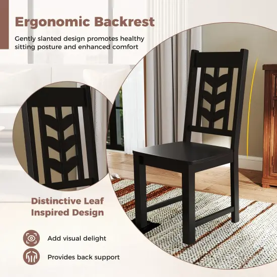 Kitchen Dining Chair Set of 2 with Rubber Wood Frame and Ergonomic Leaf Design Black {5}