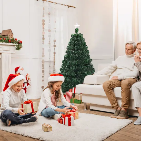 Costway 5'/6'/7'Pre-Lit Fiber Optic Christmas Tree Multicolor Lights {3}