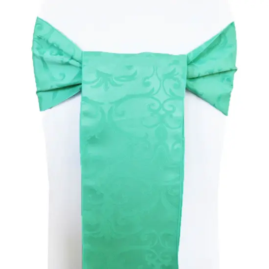 10 Pieces Tiff Blue or Aqua Blue Damask Chair Sashes 7.5"x108" Jacquard Polyester Versailles Design {2}