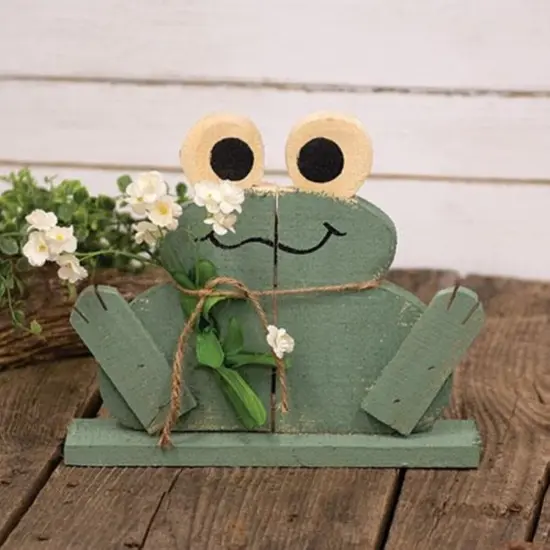 Decorative Rustic Frog Figurine with Flowers and Jute Tie for Home Decor {2}