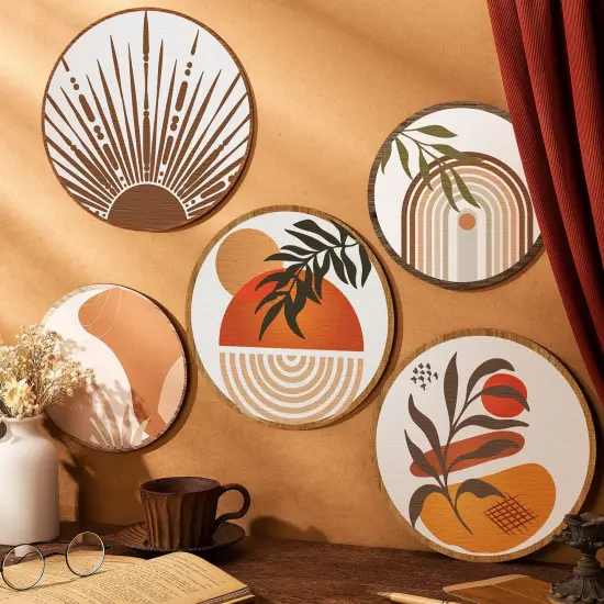 5 Pcs Boho Wall Art Decor Wooden Living Room Wall Decor Bohemian Wall Hanging Decor Farmhouse Geometric Hanging Decor 10'' and 8'' Aesthetic Wood Minimalist Wall Art for Apartment Bedroom (Boho) {6}