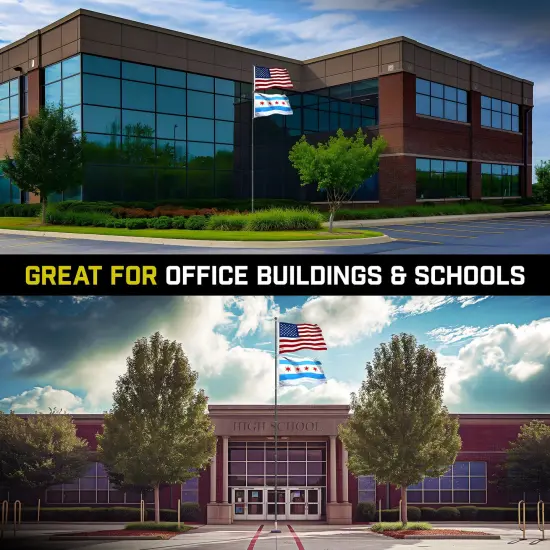 G128 Combo Pack: 25 Ft Telescoping Aluminum Flagpole (Black) & American and Chicago Flags 3x5 Ft, Both StormFlyer Series Embroidered 220GSM Spun Polyester | Pole with Flags Included {5}