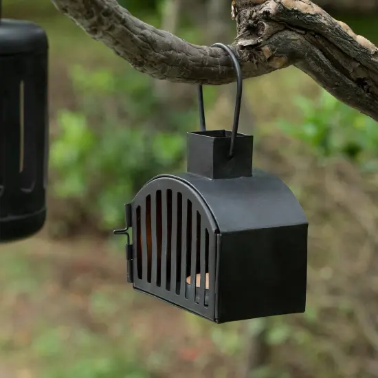 Black Kuma Metal Oval Shape Lantern With T-Light - Set Of 2 {2}