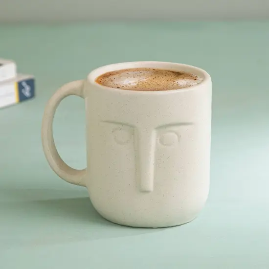 Handcrafted Ceramic Coffee Mug with Face Figure - Set Of 2 {2}