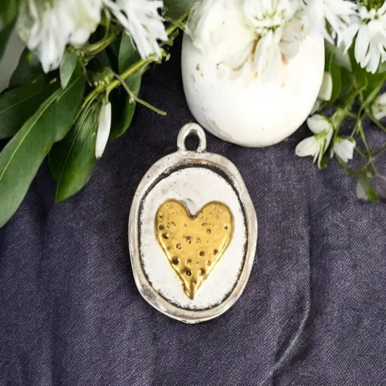 *10* 23x19mm 2 Tone Silver/Gold Heart Charms {1}