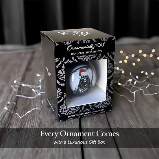 Grim Reaper Christmas Spooky Portrait Glass Ornament, Black Horror Halloween Tree Decoration {2}