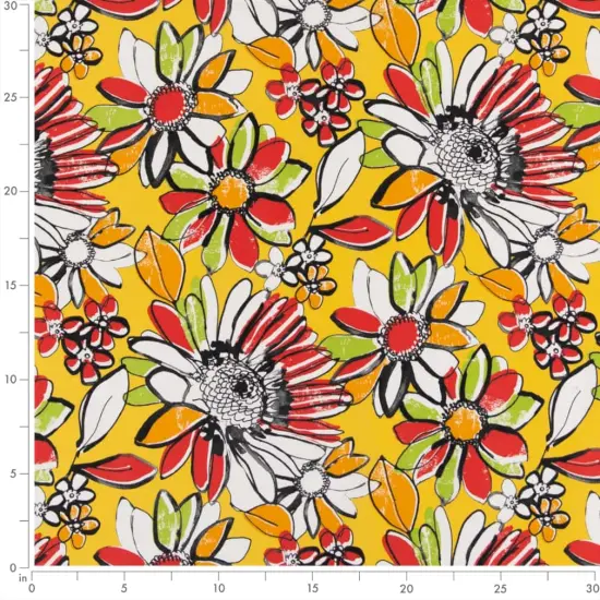 Canary - Gold & Yellow Floral Upholstery Fabric 54 Inches" {4}