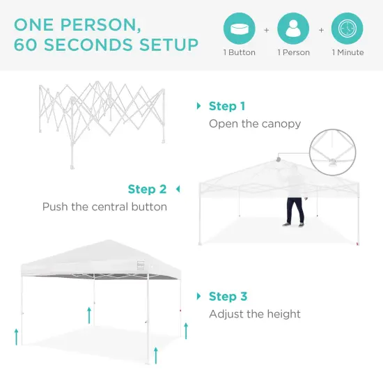 Best Choice Products 8x8ft Easy Setup Pop Up Canopy w/ 1-Button Setup, Wheeled Case, 4 Weight Bags White/White {2}