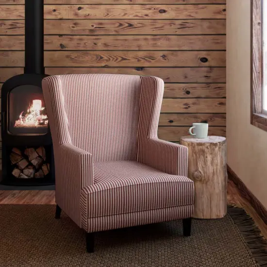 Ticking Crimson - Red & Burgundy Small Scale,Stripe Upholstery Fabric 54 Inches" {2}