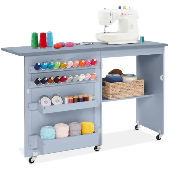 Best Choice Products Sewing Machine Table & Desk w/ Craft Storage and Trays Light Blue {1}